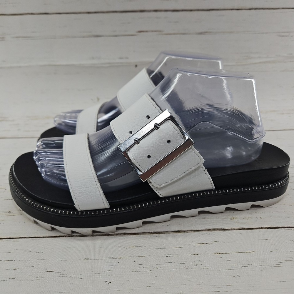 Sorel Roaming Buckle Womens 10 White Leather Two Strap Slide Slip On Sandal - Picture 2 of 9